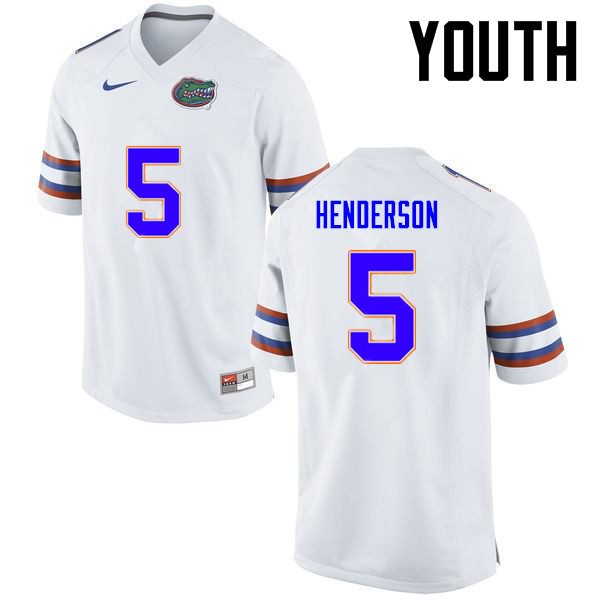 NCAA Florida Gators CJ Henderson Youth #5 Nike White Stitched Authentic College Football Jersey AVY7264VF